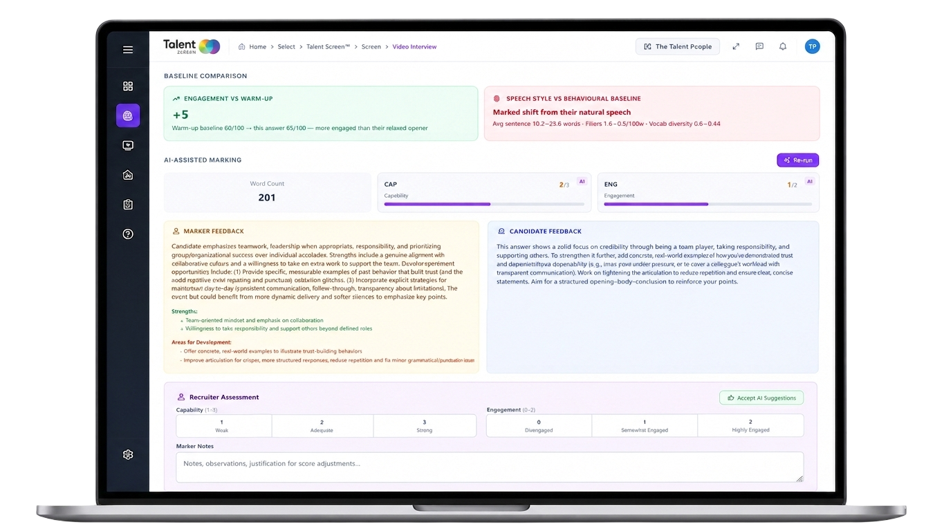 TalentAssess — evidence-based scoring interface